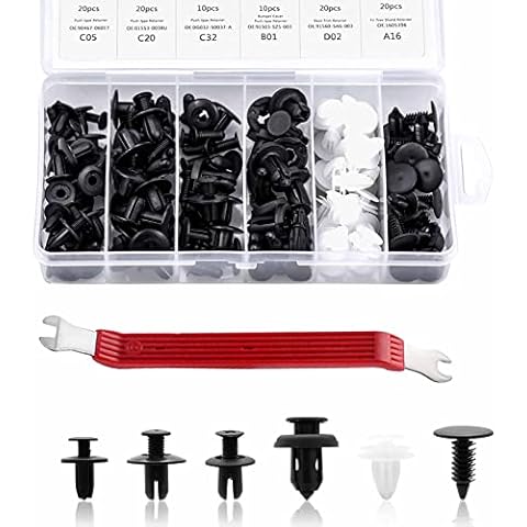 Car Body Trim Clips, 100 Pcs Universal Car Retainer Clips Kit with Fastener Remover, Auto Plastic Nylon Rivet Trim Clamp Car Door Bumper Fender Liner Sealing Strip Fixed Clips Fasteners Tools Cover
