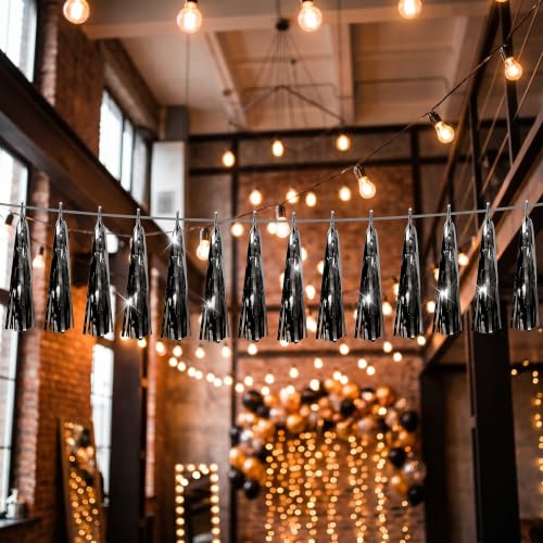 Image of 4P Black Foil Fringe Metallic Tassel Streamers Banner Tassel Garland for Parade Floats, Bachelorette, Wedding, Birthday, Halloween, Christmas, Bridal /Baby Shower Party Decorations