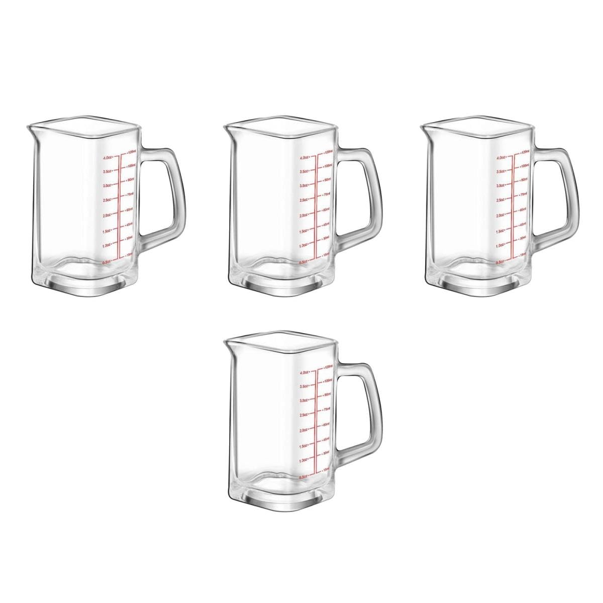 TOPBATHY 4 Piezas Vaso de medida cuadrado de 120 ml con mango de vidrio de jarra de agua dispensador de bebidas con grifo vasos cafe coffee cup jarra de medición