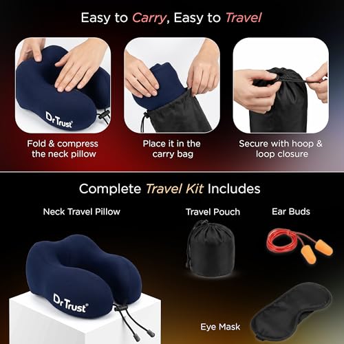 Image of Dr Trust USA Travel Neck Rest Pillow for Airplanes, Memory Foam Air Travelling Head Rest Support for Adults Flights Accessories Orthopedic Aircraft Pillow Recommended for Neck Pain -358