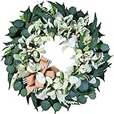 Artificial Wreaths for Front Door Year Round, 20-22' Green Eucalyptus Spring Summer Wreath with Lamb’s Ear...