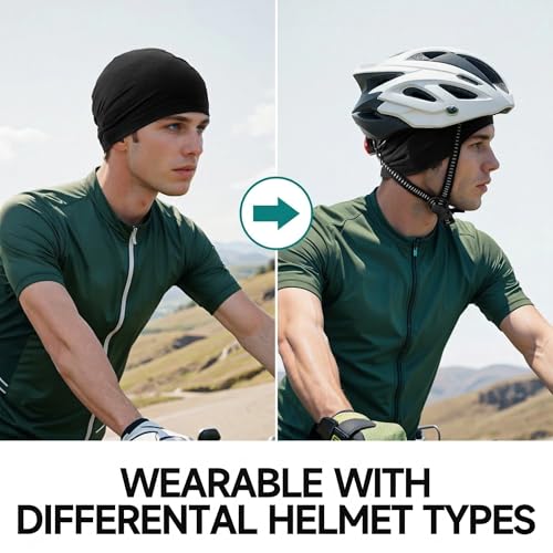 Image of QINGLONGLIN Cooling Skull Cap Sweat Wicking Breathable for Men Women 3 Pack | Lightweight Quick Dry Beanie & Helmet Liner, Stretch Non-Slip Fit Under Hard Hat, Construction Gym Cycling Running Workout