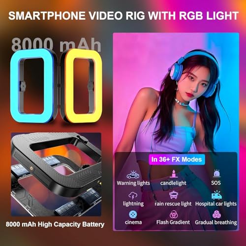 Image of Ring Light for Phone, Phone Ring Light Stabilizer for Video Recording,Smartphone Video Rig for Tiktok Vlogging,RGB Video Light for Photography Filmmaking Video Maker,Stabilizer Light Combination