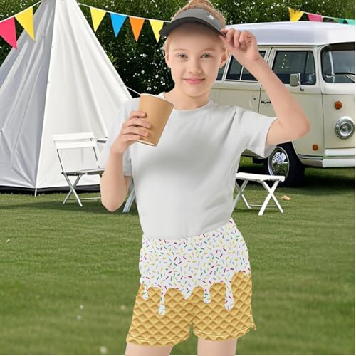 Girls Athletic Shorts Ice Cream Kids Gymnastics Yoga Dance Biker Shorts Elastic Waist with Pocket 7-15Y2