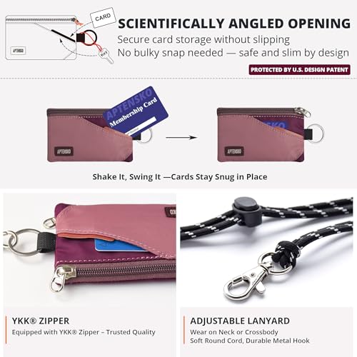 Image of RFID Blocking Travel Wallet with Adjustable Lanyard, Small Nylon Zipper Pouch and Badge Holder for ID, Credit Cards, Cash, Keys, Commuters (Mauve+Plum Wine)