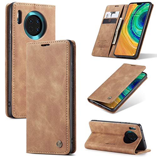 CaseMe Cover per Huawei mate 30, Magnetica Cover a Libro con Slot per Schede, Custodia in PU Pelle Portafoglio per Huawei mate 30, Marrone
