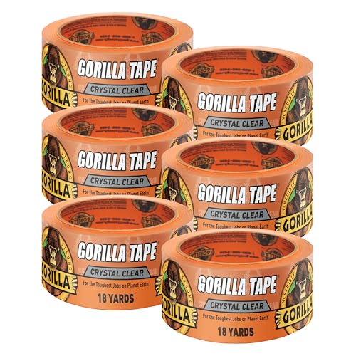 Image of Gorilla Crystal Clear Tape, 1.88 inch x 18 yd (Pack of 6) - Weather Resistant for Indoor or Outdoor Projects and Repairs