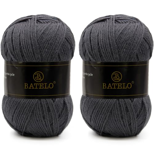 Image of Crochet Amigurumi Yarn - Dark Gray, 2 Pack Acrylic of 150g /5.3oz, 3 Light Worsted Yarn for Crocheting & Knitting