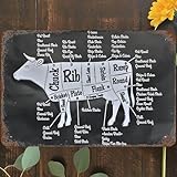 Vintage Metal Tin Sign 8'x12', Cow Cuts Beef Wall Art Decor, Bbq Beef Butcher Guide Poster for Home Living Room Bedroom Garden Garage Cafe Bar Pub