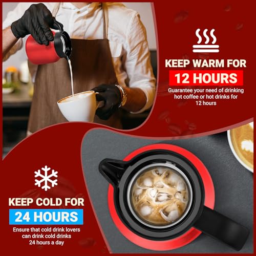 Image of Small Insulated Coffee Carafe, 27 oz, Keeps Hot for 12H, Red