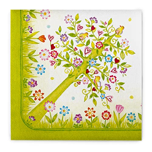 Mank Airlaid Servietten 40x40 cm Premium Einweg Serviette, stoffähnlich und saugstark perfekt für Hochzeit & Partys 50 Stück Baum Frühling Sommer Floral Blumen Blüten Lebensbaum Insa
