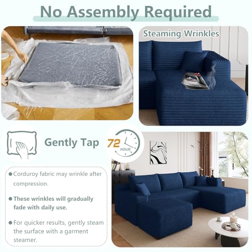 Image of 95 inch Boneless Couch with Ottoman, Modern U Shaped Cloud Sectional Couch