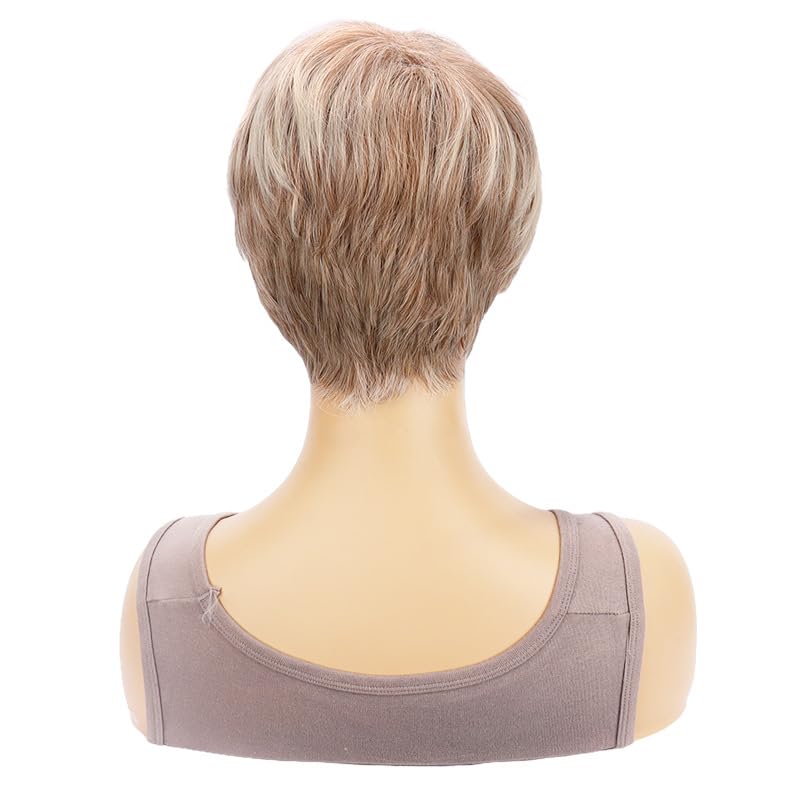 Blonde Short Straight Pixie Cut Wigs Pixie Cut Human Hair for Women Real Hair Wig Glueless and Lightweight for an Natural Look (Blonde Mixed,6 Inch)