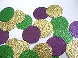 Designs by DH Confetti 100 Pieces Paper Scalloped Circles Mardi Gras Glitter Gold Purple Green Birthday Wedding Party Decor