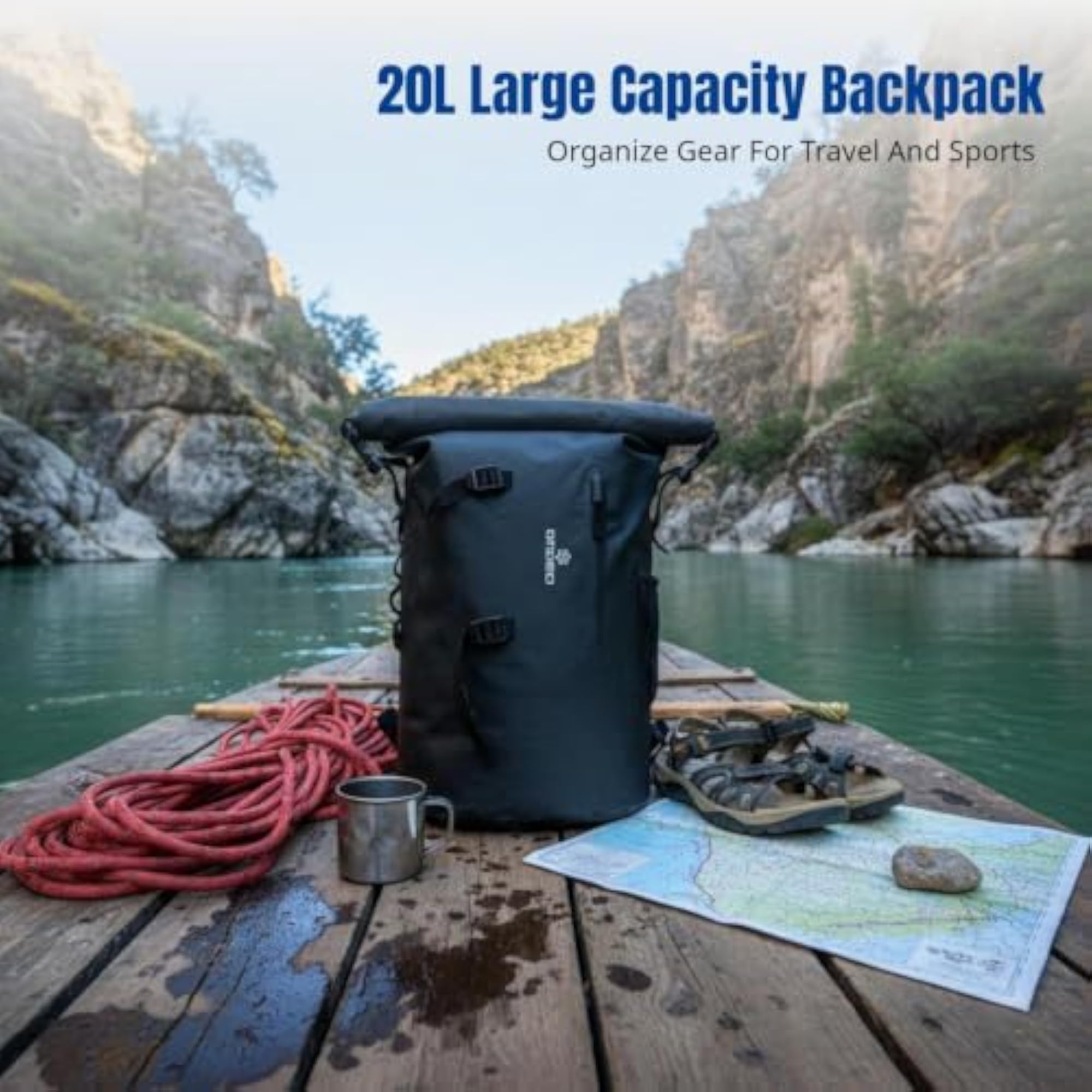 Waterproof Roll-Top Backpack, Large Capacity, Unisex Outdoor Travel