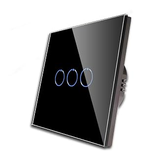 CNBINGO Touch Triple Light Switch with Black Glass Wall Plate, Backlight
