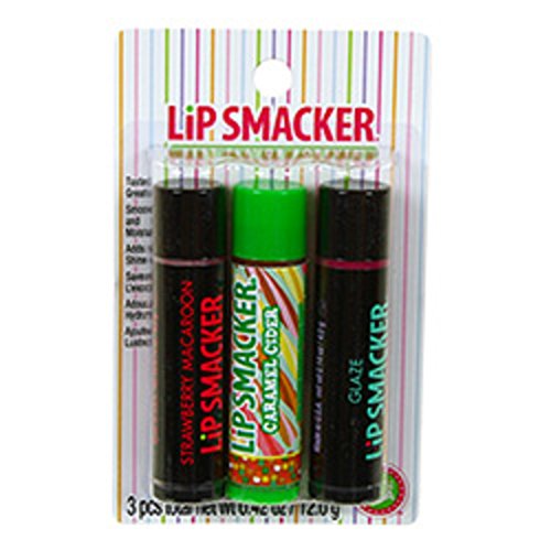 Lip Smacker 3 pack Strawberry Macaroon, Caramel Cider, Glaze Flavors Balm Stick Trio Pack