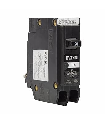 Eaton BRP120GF Breaker, 20A, 1P, 120V, 10 kAIC, Type BR Ground Fault