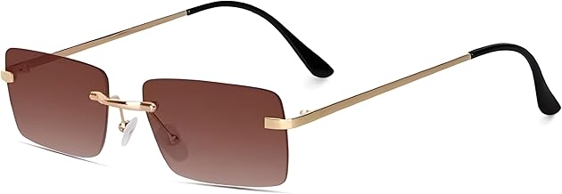 Premium Stylish Retro rectangular Rimless Sunglasses for Men and Women - UV Protected Glasses with Design Spring Hinges for a comfortable fit