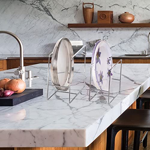 Image of Zepdos Stainless Steel Chrome Finished Thali Stand for Kitchen, Plate Holder Organizer, Plate Stand Dish Holder Upto 18-22 Salad and Round Dishes Rack (Pack of 2)