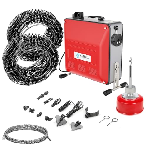 Anbull 850W elektrische Rohrreinigungsmaschine mit 14m Ø22mm,14.5m Ø16mm, 5m Ø10mm Spirale für Ø20-200 mm Rohrleitungen,rohrreinigungsmaschine elektrisch,450U/M Rohrreiniger, rohrreinigungsspirale