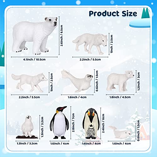 Image of 19 Pcs Arctic Animals Figurines Set Polar Animal Figurine Polar Bear Penguin Figurines Winter Animal Toy Figures Pine Trees Artic Diorama Supplies for School Project Sensory Bin Filler DIY Craft Gifts