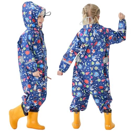 Kids Toddler Rain Suit Girls Boys Raincoat One Piece Waterproof Coverall Lightweight Hoodie Prints Rain Jacket 2-5 Years