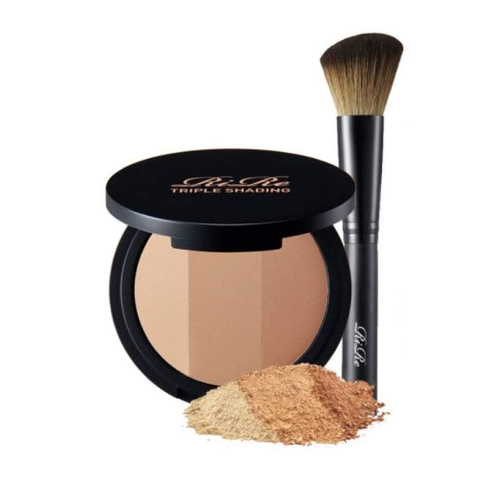 RiRe Triple Powder Shading Face Makeup (#Light Beige #Dark Beige #Brown) With Face Brush