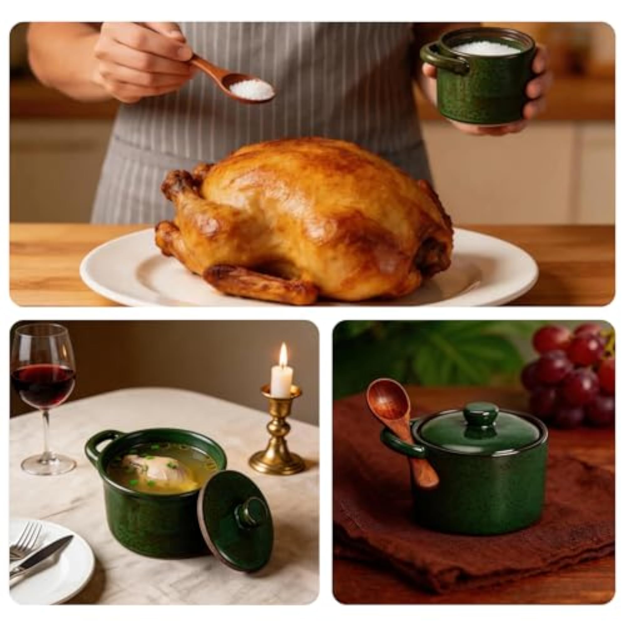 Rustic Ceramic Salt Cellar with Wooden Spoon