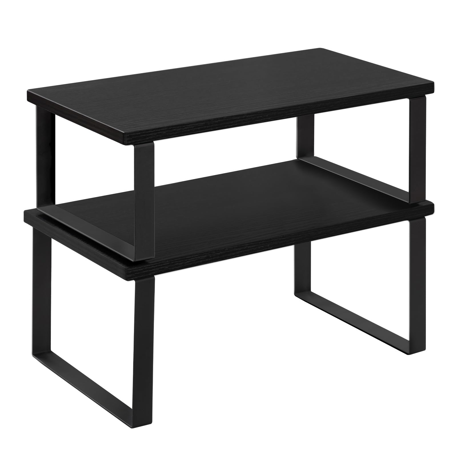 WOLTU Set di 2 Scaffali da Cucina, Porta Spezie Impilabili, Organizer da Cucina in MDF, Scaffali Indipendenti per Armadietti, 34x19,5x15,5+34x18,5x12,5 cm, Nero