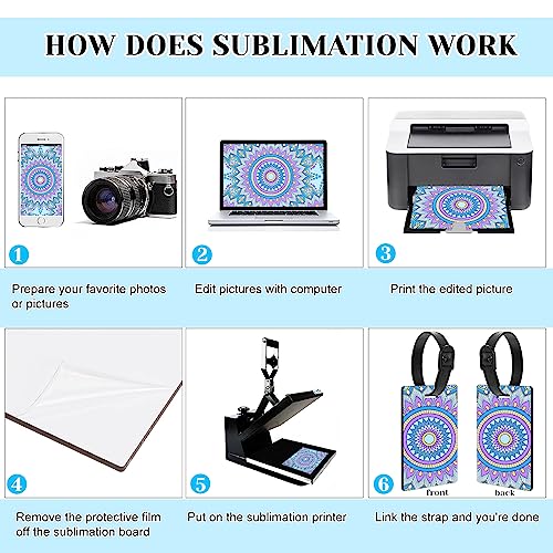 Lot de 12 étiquettes vierges à sublimation avec sangles, transfert thermique double face pour sac de voyage avec porte-clés boule moelleuse, porte-carte d'identité unique, étiquettes de voyage pour – vue 7
