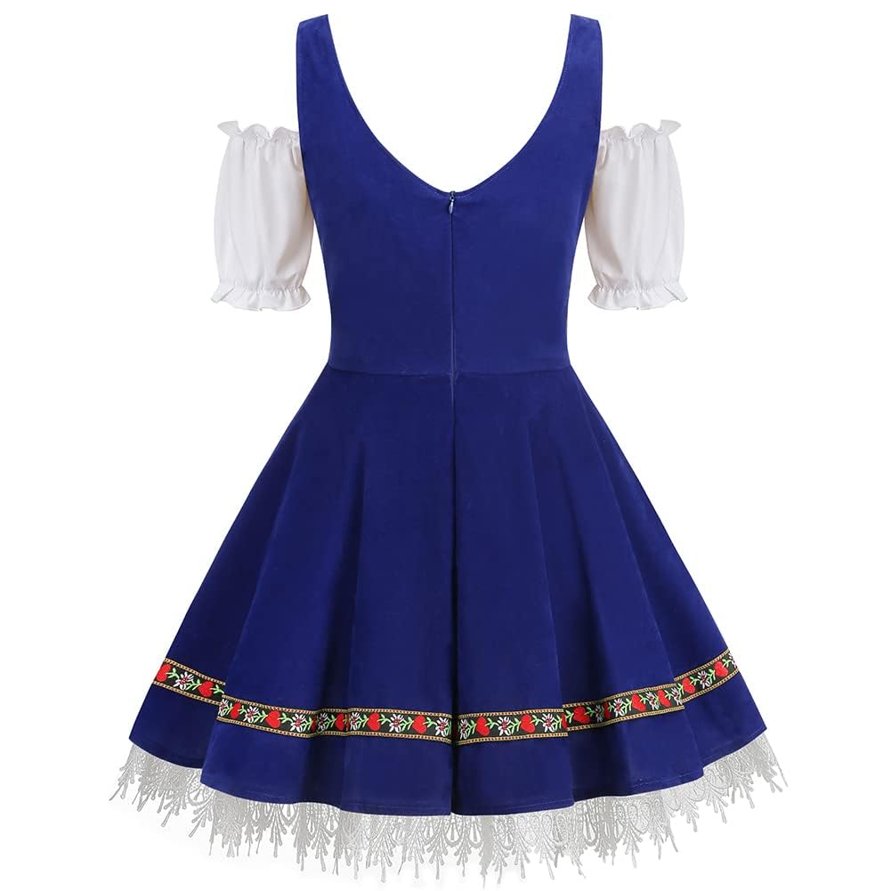 maxToonrain Oktoberfest Outfit Women Blue,Women's German Beer Bavarnian Traditional Short Sleeve Off Shoulders Halloween Costume Fancy Dress for Womens(Blue M) - Image 4