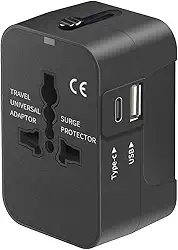 Adaptador Universal de Tomada com Carregador, Bivolt, 2 Portas USB e USB-C, Ideal para Viagens