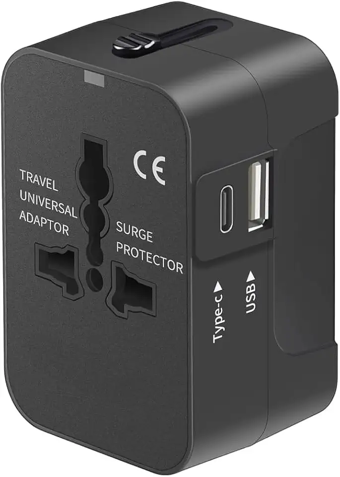 Adaptador Universal de Tomada com Carregador, Bivolt, 2 Portas USB e USB-C, Ideal para Viagens