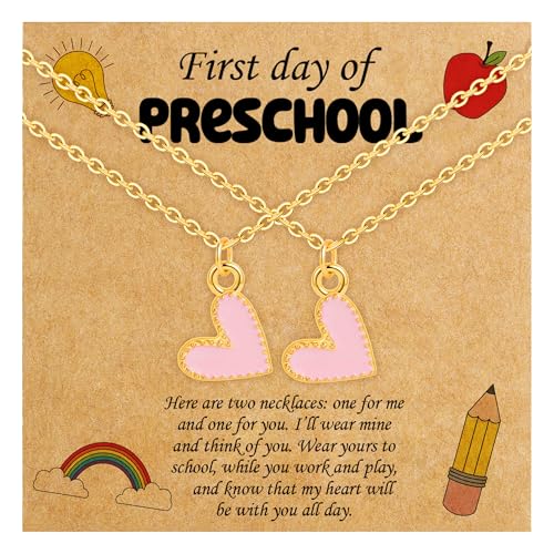 C-leen Back To School Gifts, First of Kindergarten Preschool Heart Necklaces Back To School Stuff for Mom And Daughter