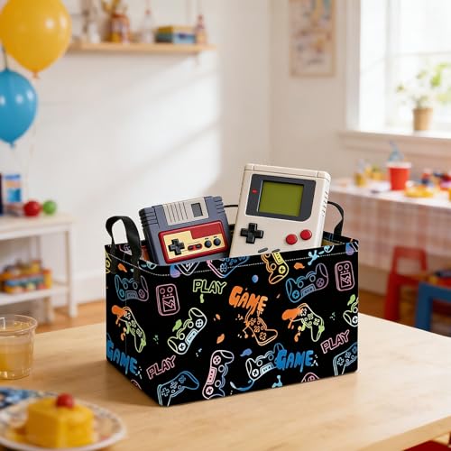 Image of Rectangular Storage Basket Fabric Organizer Bin for Toys,Books,Clothes,Gifts,Pets-Perfect for Home,Office,Nursery,Dorm,Shelf(Rec-Game)