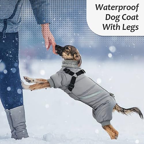 Hjyokuso Wasserdichter Hundemantel, Hundejacke mit Geschirr, Wintermantel Hund für kleine Mittel Große Hunde, Winddichte Winterjacke Hund Outfit mit Reflektierender Streifen und Reißverschluss S-XL