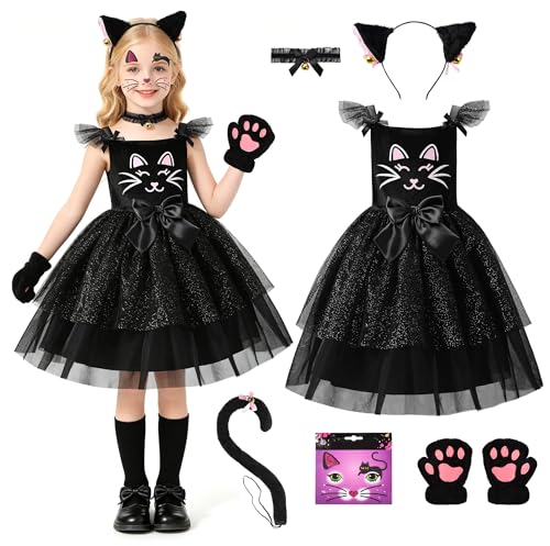 ReliBeauty Black Cat Costume for Girls Dress Kitty 130