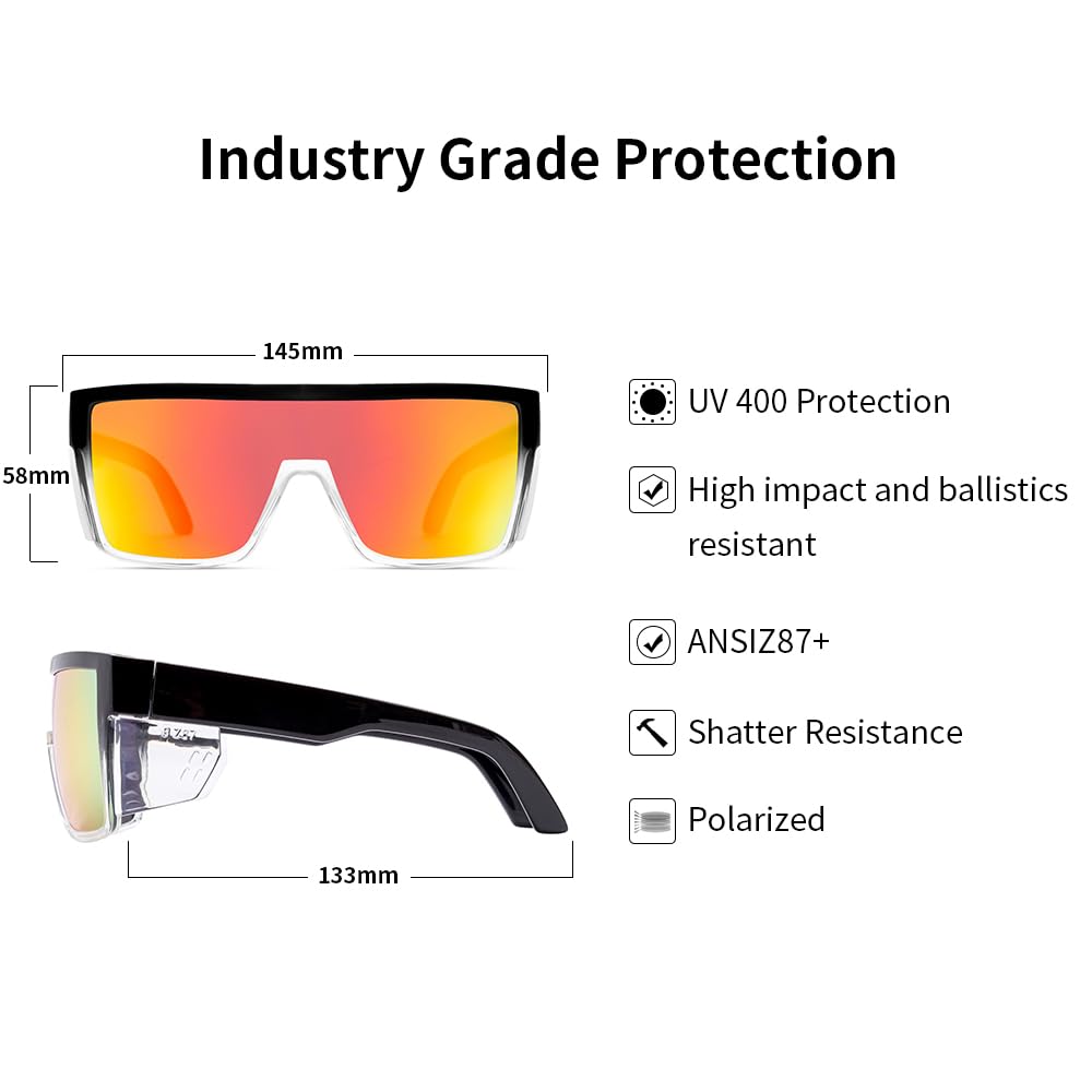 Gafas de sol polarizadas de seguridad para hombres y mujeres, protección UV400 e incluye protectores laterales extraíbles, ANSI Z87