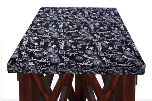 Image of The Furnishing Tree Elastic Rectangular Dining Table Cover WxL 36x63 in Inches Polyester Self Pattern Blue
