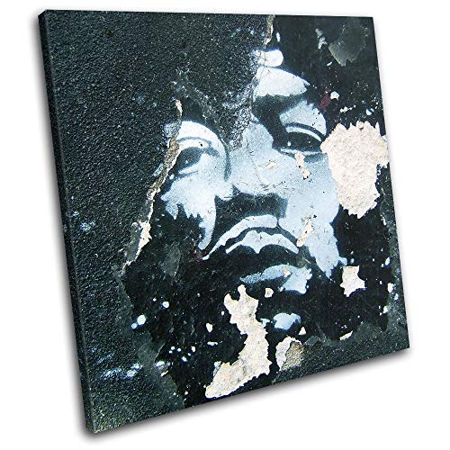 Bold Bloc Design - Graffiti Decay Jimi Hendrix Blue Urban 40x40cm Single Canvas Art Print Box Framed Picture Wall Hanging - Hand Made in The UK - Framed and Ready to Hang RC-0005(00B)-SG11-LO-A