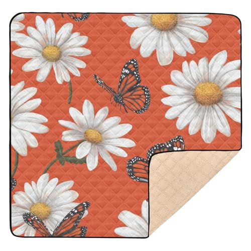 Kigai Daisy Butterfly Baby Play Mat for Floor and Playpen 50x50 inch Non-Slip Baby Activity Playmat Waterproof Foldable Crawling Mat for Infants Toddlers