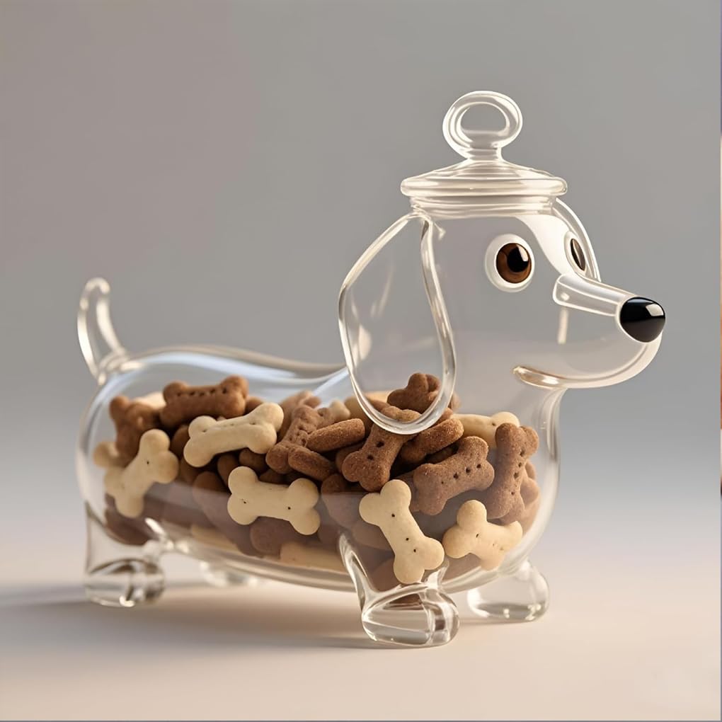 Exquisite Dackel Keksdose, multifunktionale Leckerli Dose aus Glas mit verschließbarem Deckel aus transparentem Glas