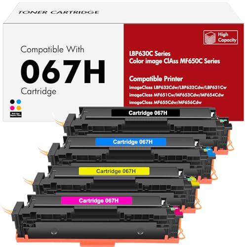 067 067H Toner Cartridge Set MF650C MF654Cdw MF656Cdw Compatible for Canon 067 Color ImageCLASS LBP632Cdw MF653Cdw LBP633Cdw MF652Cdw LBP630C MF651Cw LBP631Cw MF655Cdw Printer High Yield 4 Pack Ink