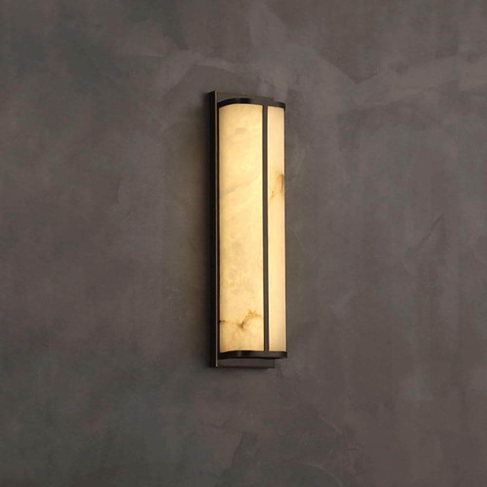Alabaster Wall Sconces Modern 3000K LED Wall Lights With Marble Stone Indoor Lighting Fixtures Spanish Natural Marble Vanity Lights For Bathroom 3-Colors Dimmable Alabaster Stone Lamps For Foyer Stair