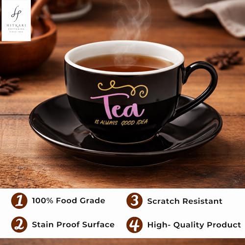 Image of Hitkari Porcelain Cup Saucer Set of 6 For Tea 220 Ml 6 Cups & 6 Saucers | 12 Piece Tea Coffee Set |Copper-Wash Cup & Saucer Sets Premium Royal Design |Elegant Glossy Finish Microwave & Dishwasher Safe