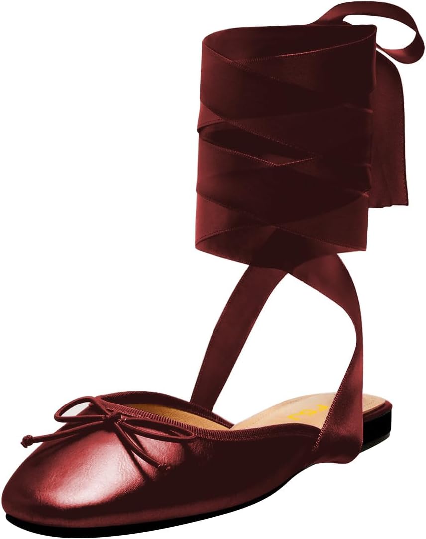 FSJ Women Wrapped Ballet Flats Bowknot Closed Toe Cross Ribbon Lace-Up Slingabck Ballerinas Shoes Size 4-16 US