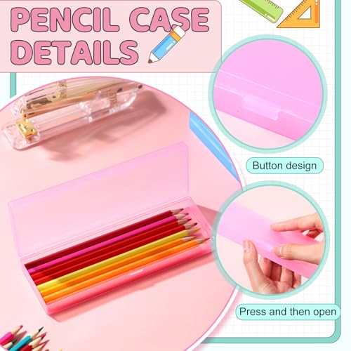 Image of Yexiya 30 Pack Pencil Box Plastic Pencil Case Bulk 7.2 x 2.4 x 0.9 Inches Pink Blue Pen Storage with Hinged Lid Stackable for Pens Crayons School Office Supplies Organization