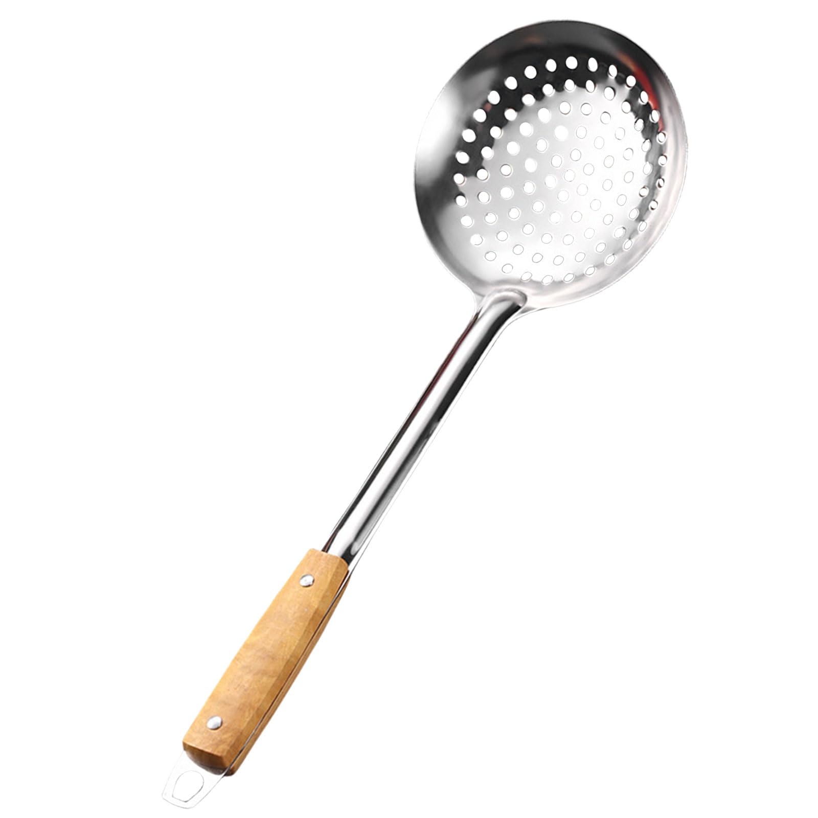 Tsophreniq Kitchen Strainer Skimmer Ladle 201Stainless Steel Colander with Long Wood Handle Cooking Utensils for Cooking Kitchen Utensils