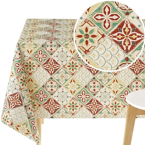 KP HOME Toile Cirée Carrée 140x140cm, Nappe Plastique en PVC Essuyable, Facile à Nettoyer, Imperméable de Cuisine, Jardin en Vinyle Nappe, Toile Ciree...